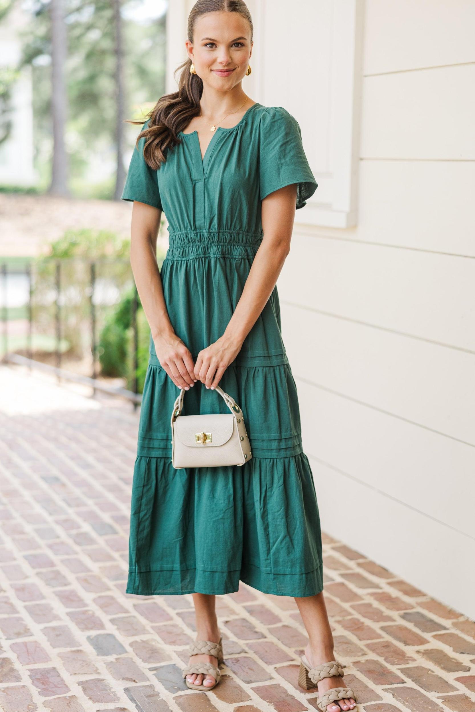 It's In The Air Emerald Green Tiered Midi Dress Female Product Image