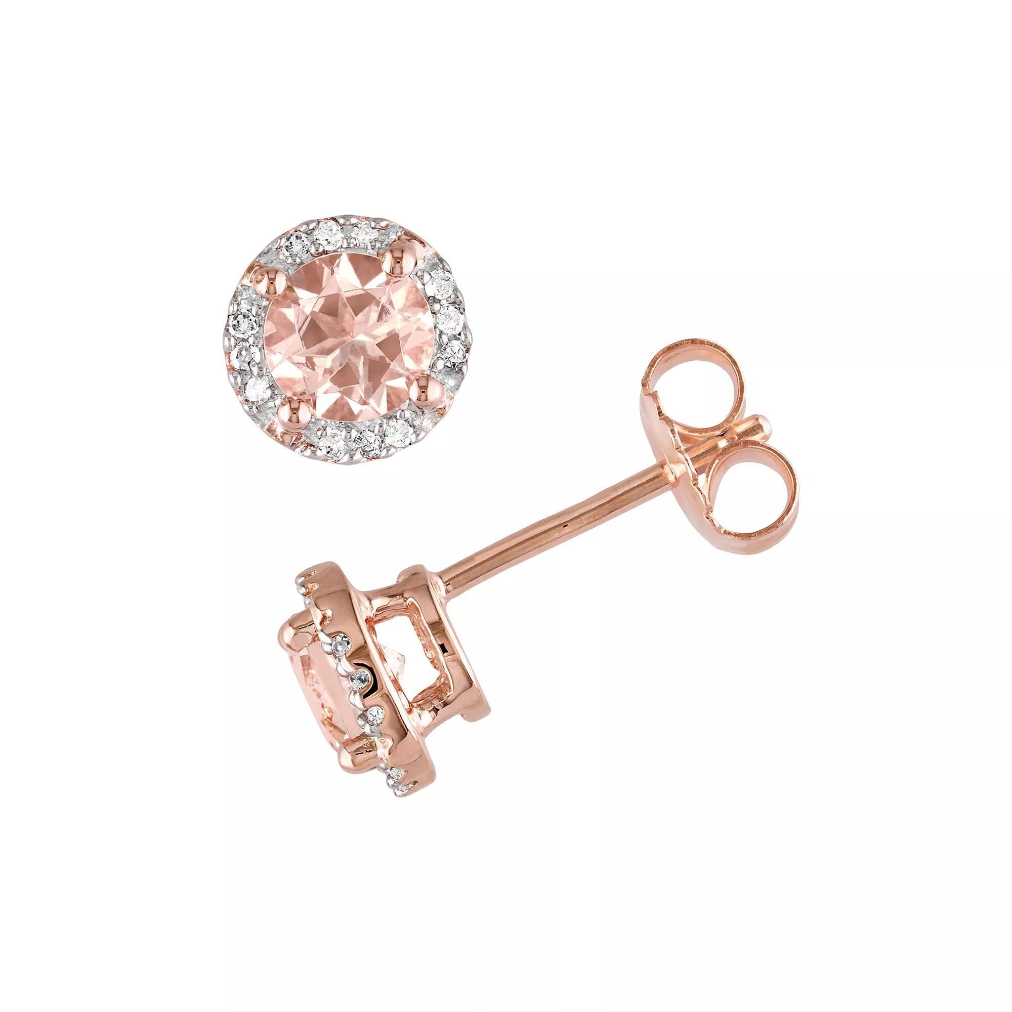 Stella Grace Pink Rhodium-Plated Sterling Silver Morganite and Diamond Accent Halo Stud Earrings, Women's Product Image