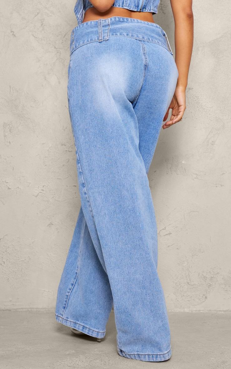 Petite Light Blue Denim Buckle Detail Straight Leg Jeans Product Image