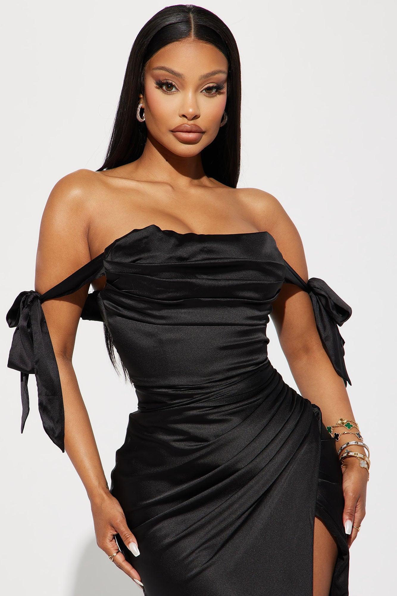 Lady Of The Night Satin Maxi Dress - Black Product Image