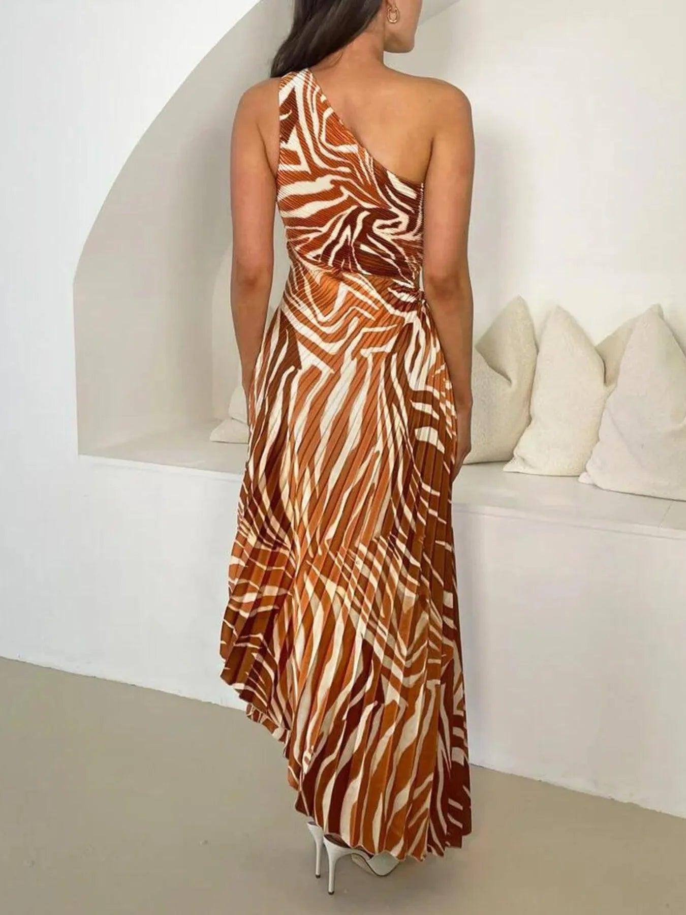 Printed One Shoulder Asymmetrical Maxi Dress Product Image