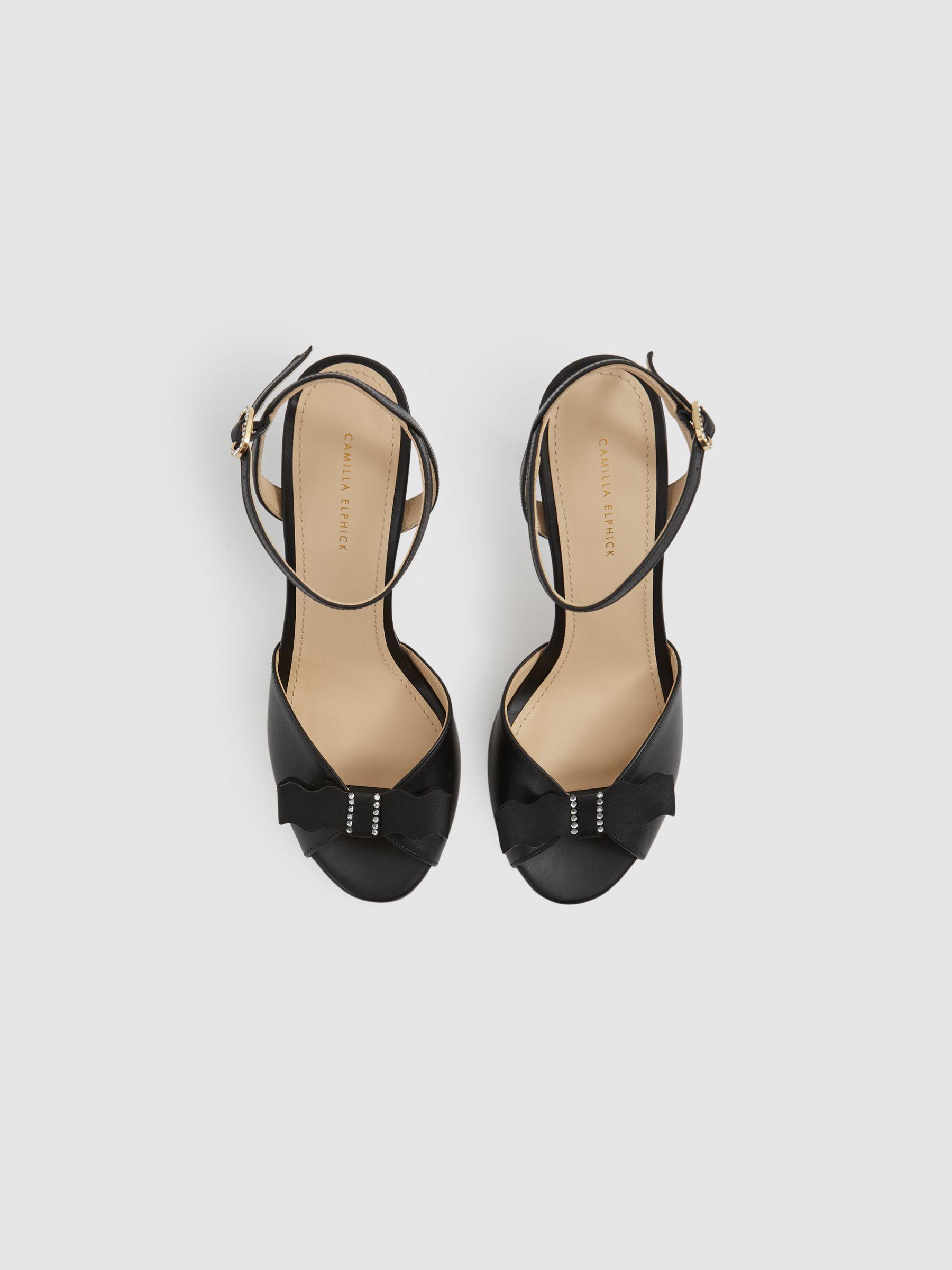Camilla Elphick Black Leather Open-Toe Heels Product Image