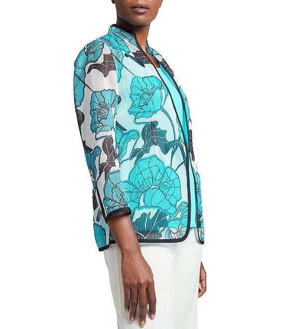 Ming Wang Floral Sheer Stand Collar Bracelet Sleeve Jacket Product Image