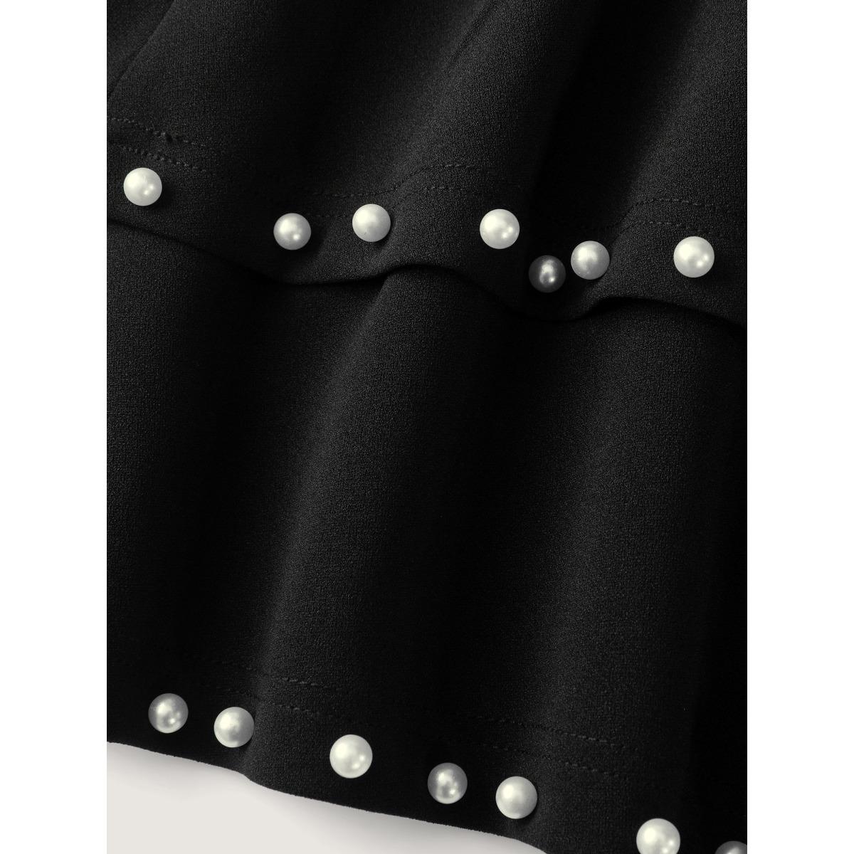 Plus Size Ruffled Beadwork Layered Pants Women Black Romantic Bodycon Mid Rise Elegant Pants BloomChic 12/L Product Image