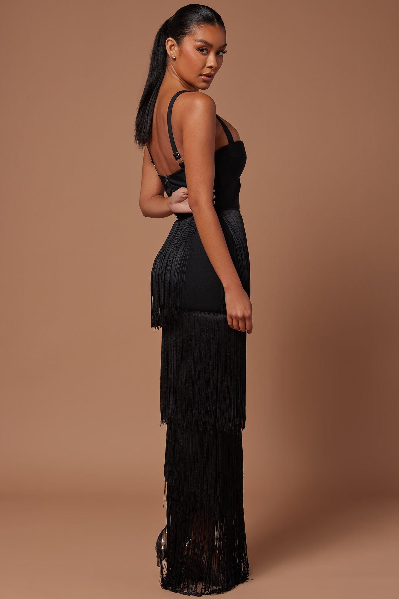Faye Bandage Fringe Maxi Dress - Black Product Image