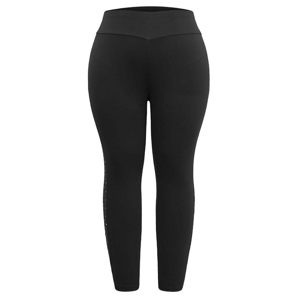 Plus Size Skinny Patchwork Side Elastic Waist Leggings Women Black Casual High stretch Skinny High Rise Dailywear Leggings BloomChic 12/L Product Image