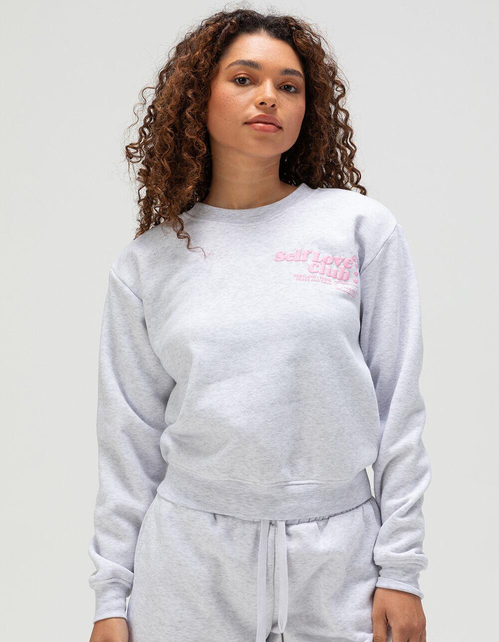 FULL TILT Self Love Club Womens Crewneck Sweatshirt - HEATHER GRAY Product Image
