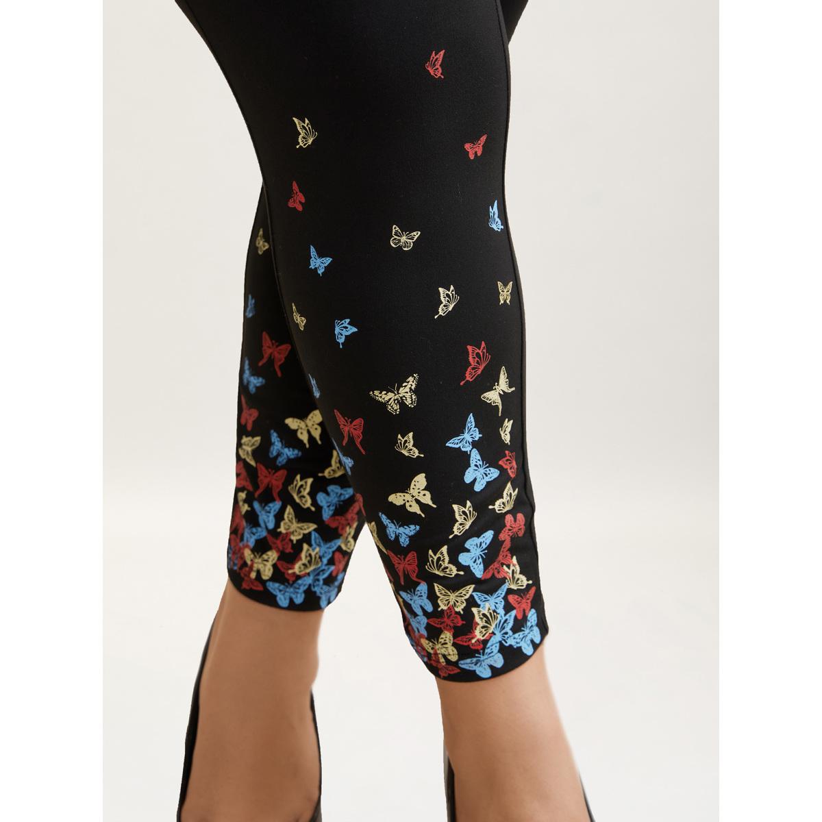Plus Size Super Stretchy Butterfly Print Tight Pants Women Black Elegant High stretch Skinny Mid Rise Everyday Leggings BloomChic 22-24/3X Product Image