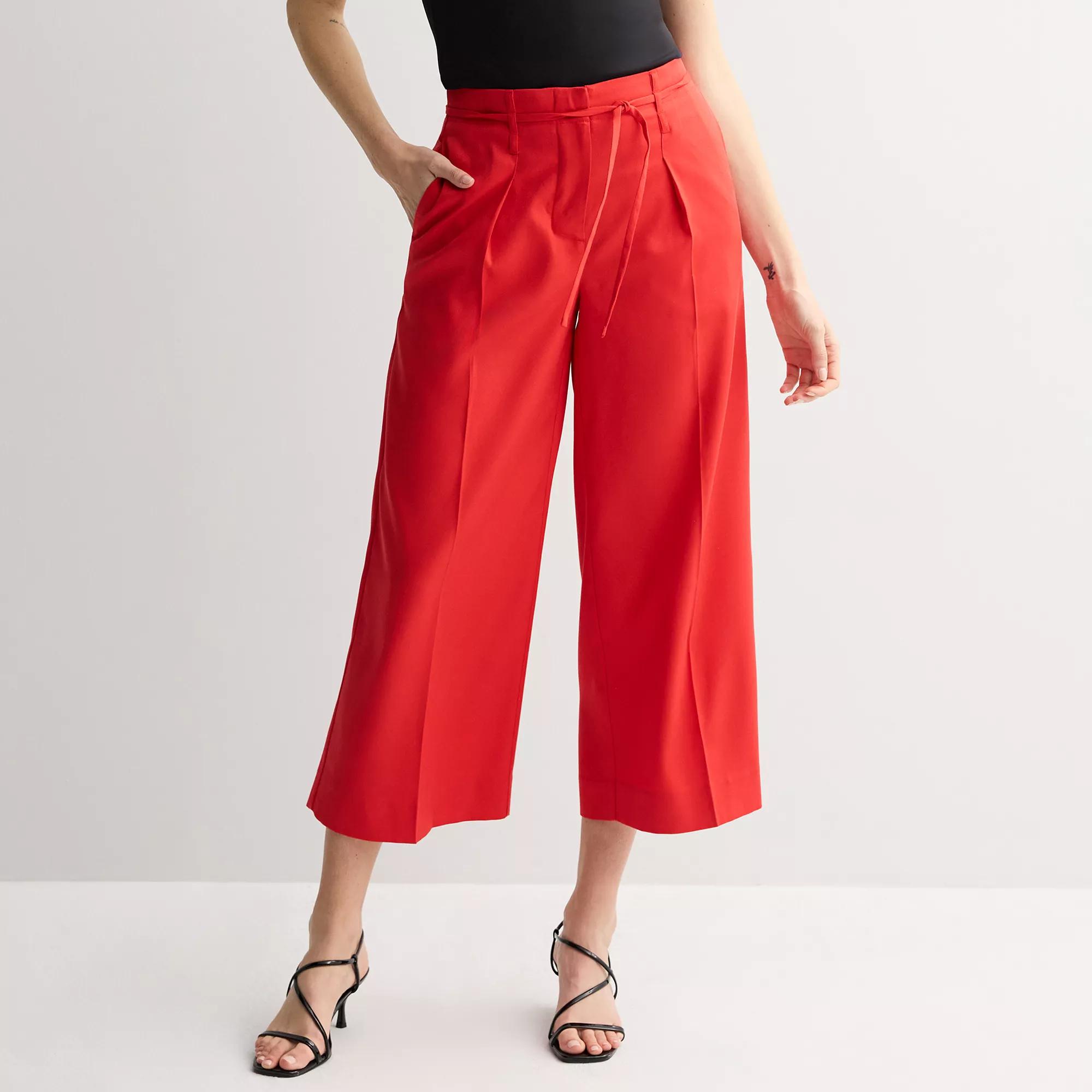 Petite Nine West Tie Waist Wide Crop Pants, Women's, Size: 16 Petite, Raleigh Red Product Image