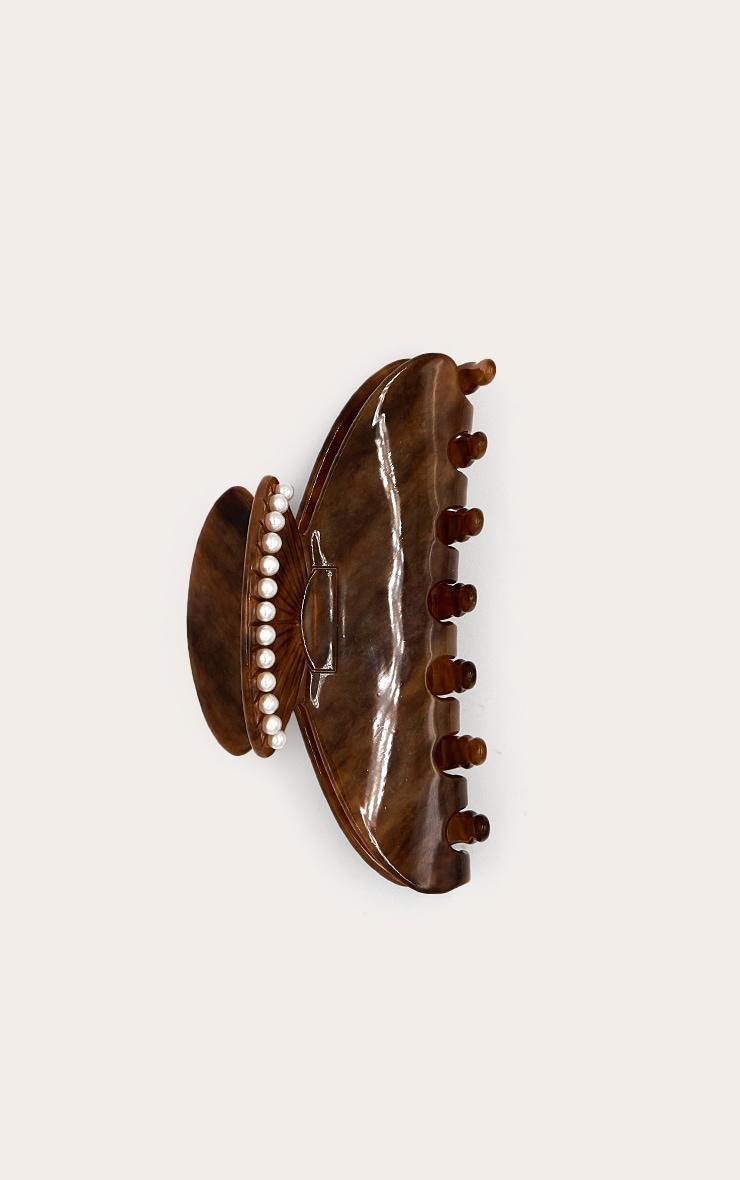 Brown Tortoiseshell Claw Clip With Pearl Detail Product Image