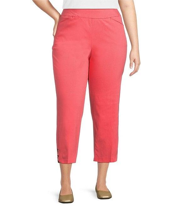 Allison Daley Plus Size Lattice Hem Pull-On Straight Leg Cropped Pants Product Image