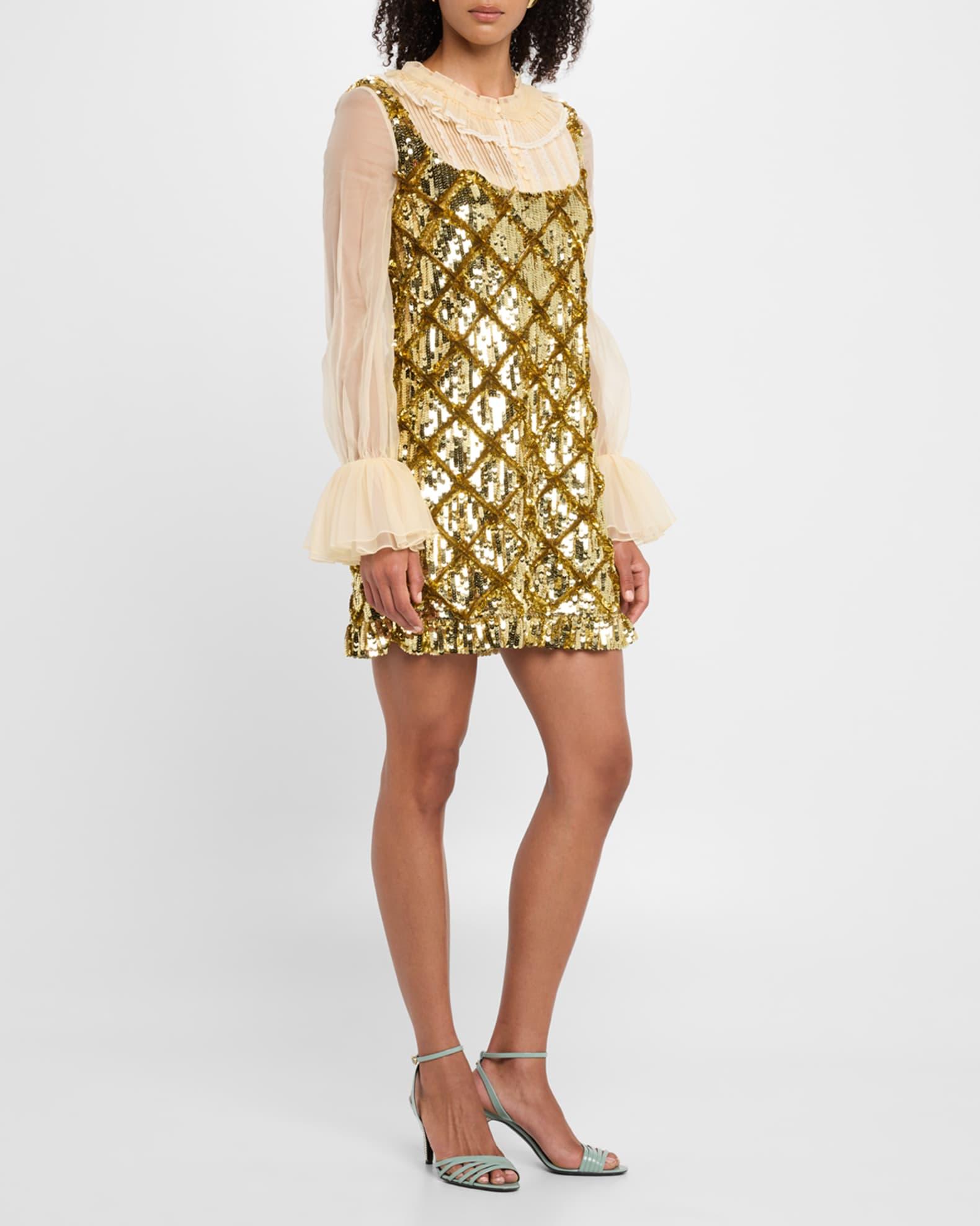 Sequined Layered Ruffle Long-Sleeve Mini Dress Product Image