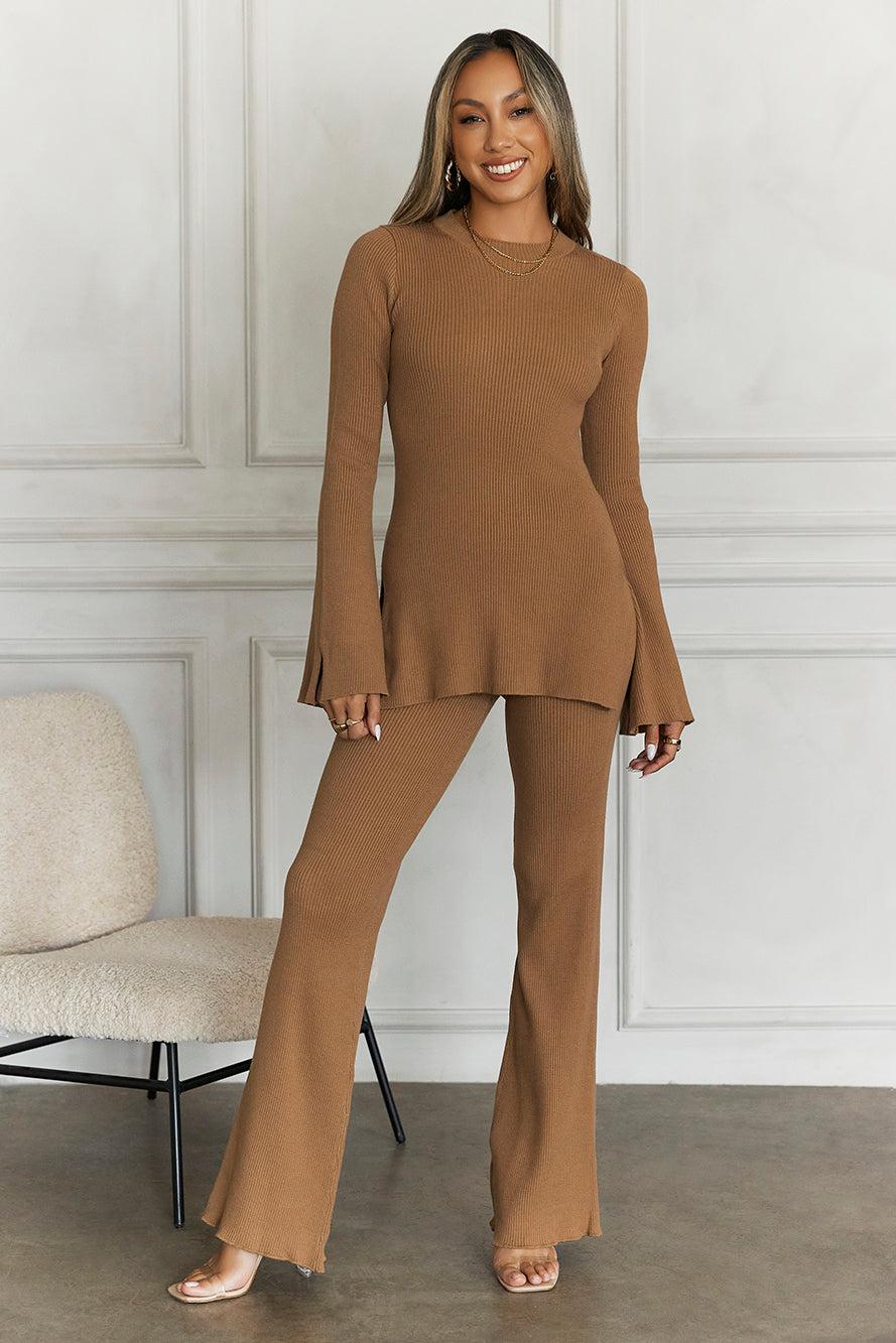 Cosy Holidays Ribbed Pants Brown Product Image