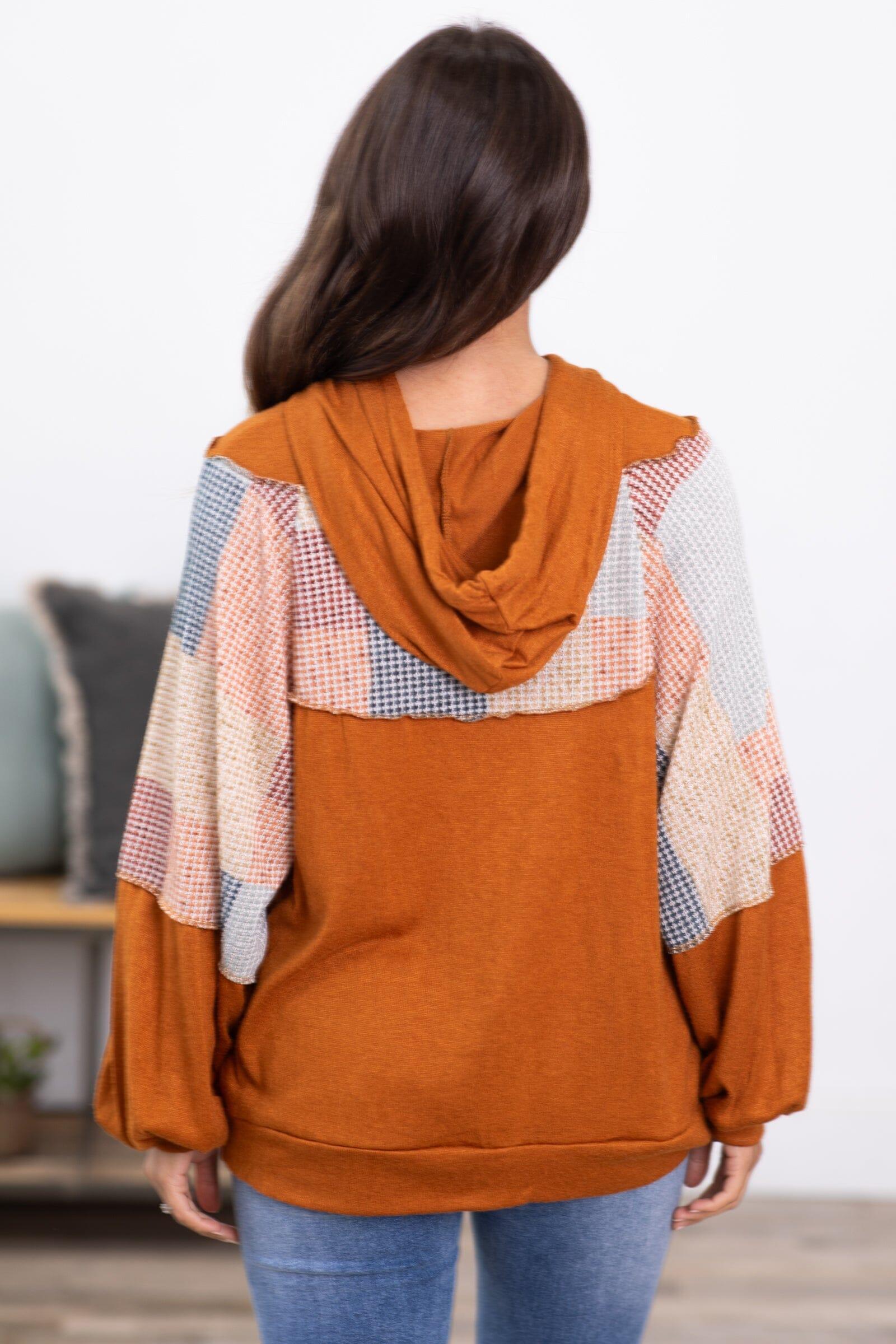 Rust Hooded Top With Colorblock Detail Product Image