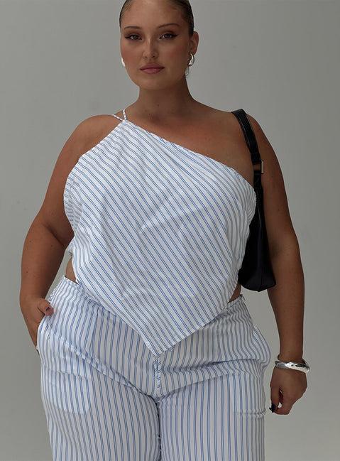Collied Asymmetric Top Blue / White Stripe Curve Product Image