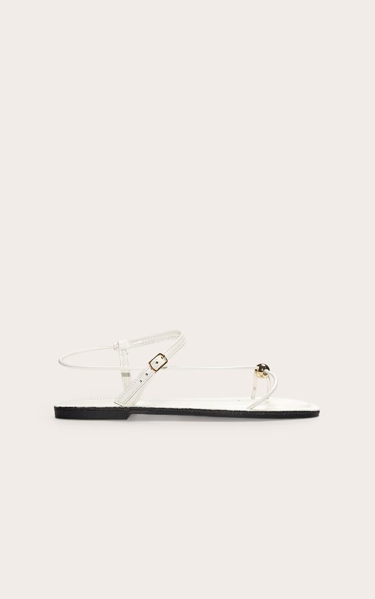 White Pu Square Toe Thong Gold Trim Flat Sandals Product Image
