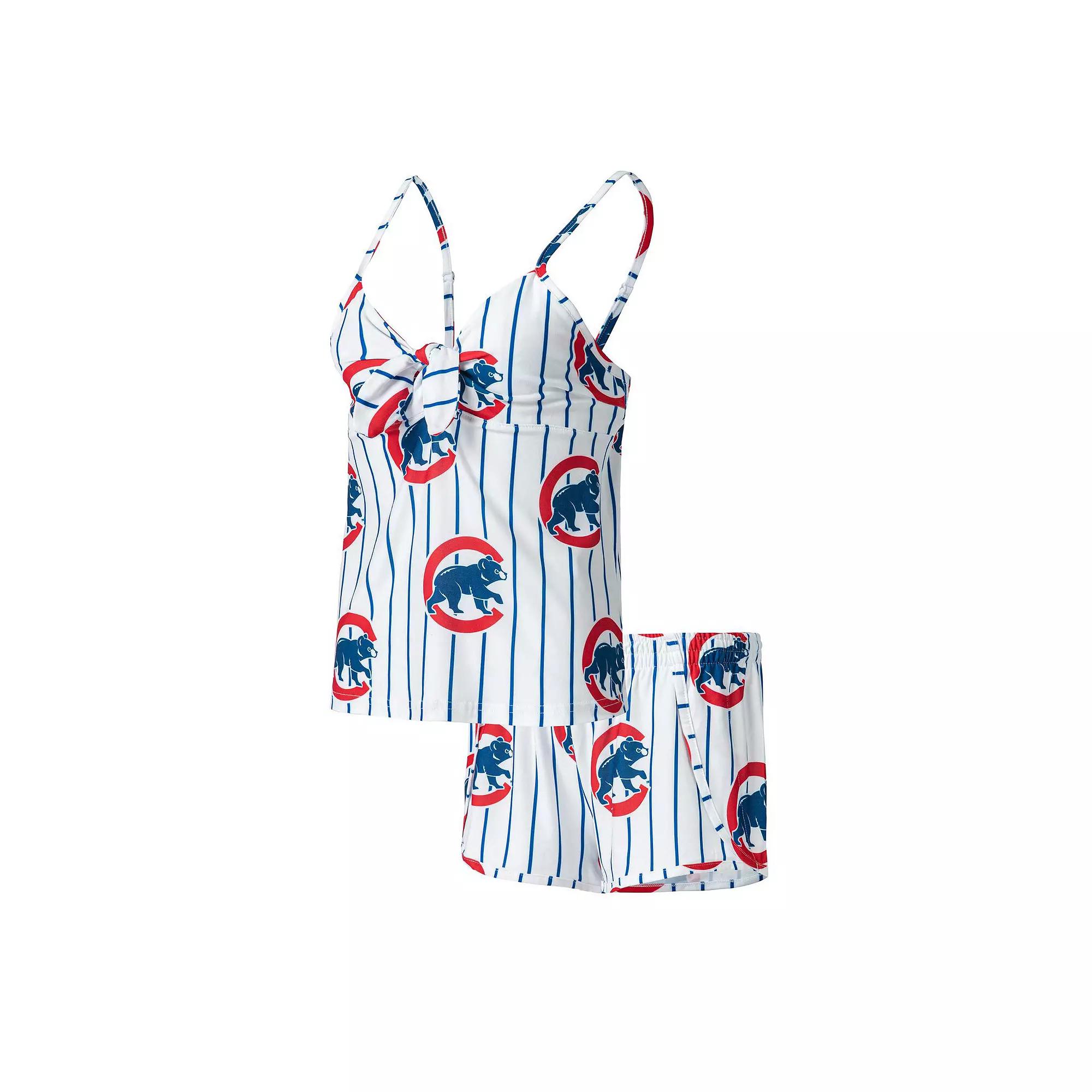 Women's Concepts Sport White Chicago Cubs Reel Allover Print Tank Top & Shorts Sleep Set, Size: Large Product Image
