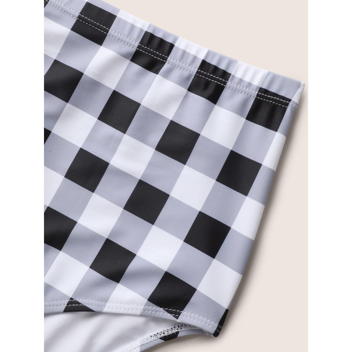 Plus Size Plaid Heart Neckline Drawstring Ruched Swim Dress Women's Swimwear Black Beach Bodycon Heart neckline High stretch Curve Swim Dresses BloomChic 22-24/3X Product Image