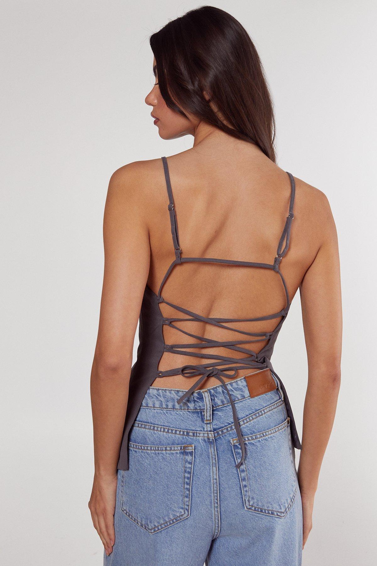 Tailored Cotton Twill Backless Longline Top Product Image