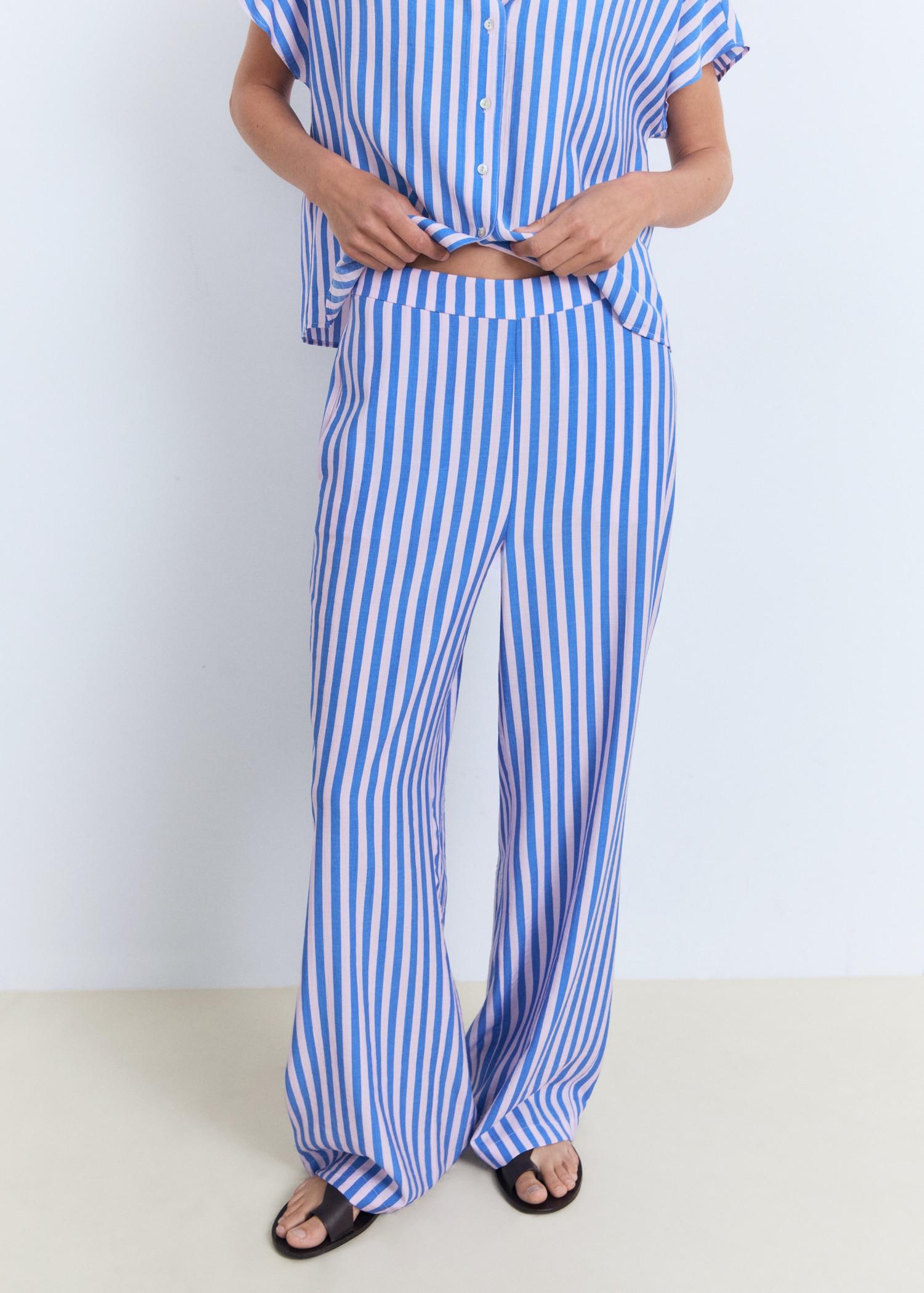 Stripe-print straight pants - Women | MANGO USA Product Image