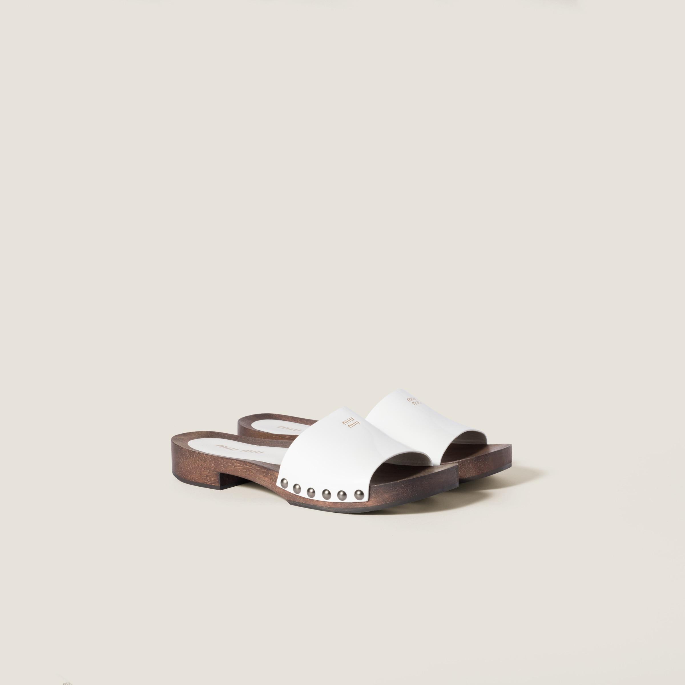 MIU MIU Wood Sole Flat Sandals With Studded Side In White Product Image