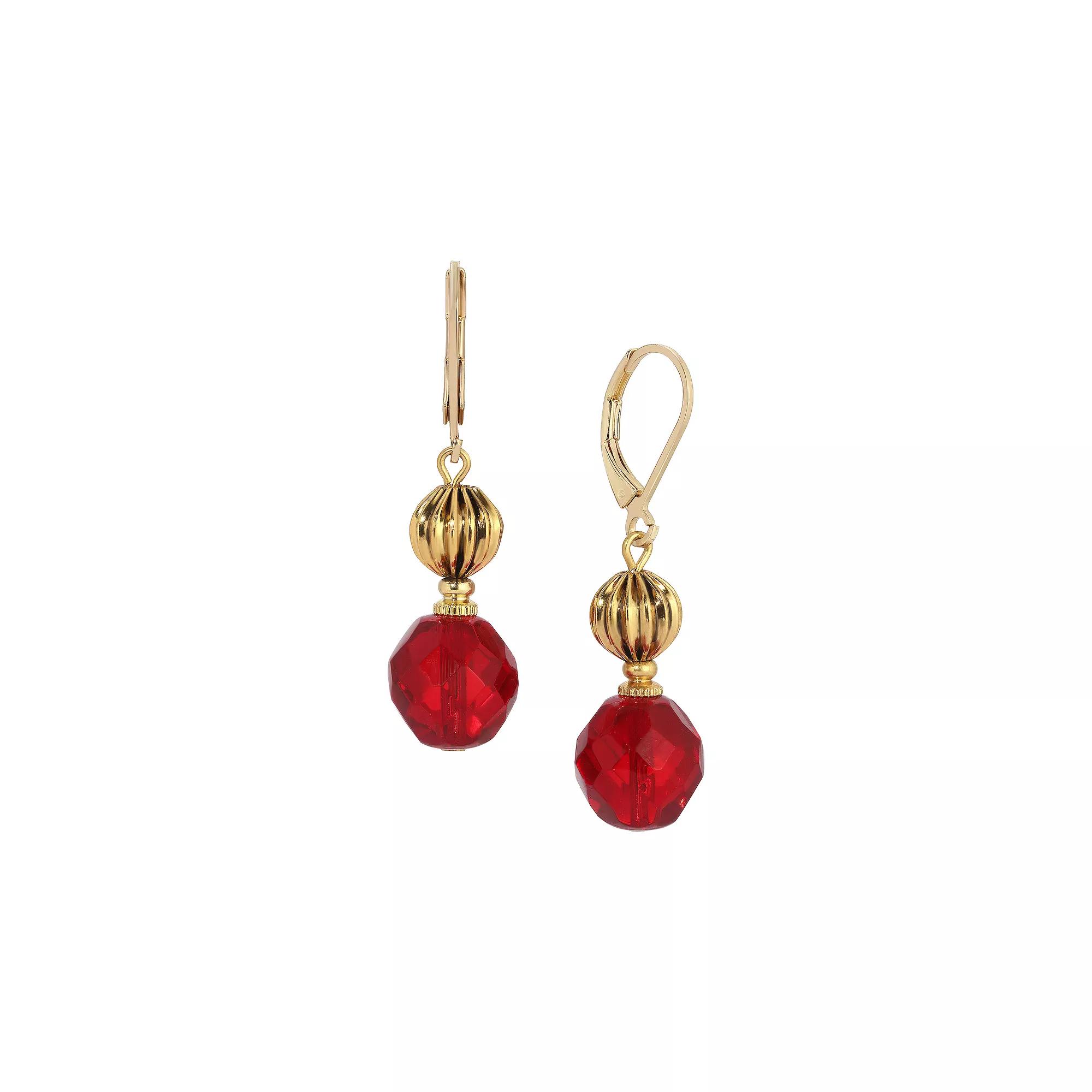 1928 Crystal Faceted Color Bead Drop Earrings, Women's, Red Product Image