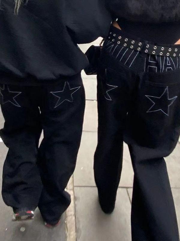 American Retro Star Embroidery Boyfriend Jeans Product Image