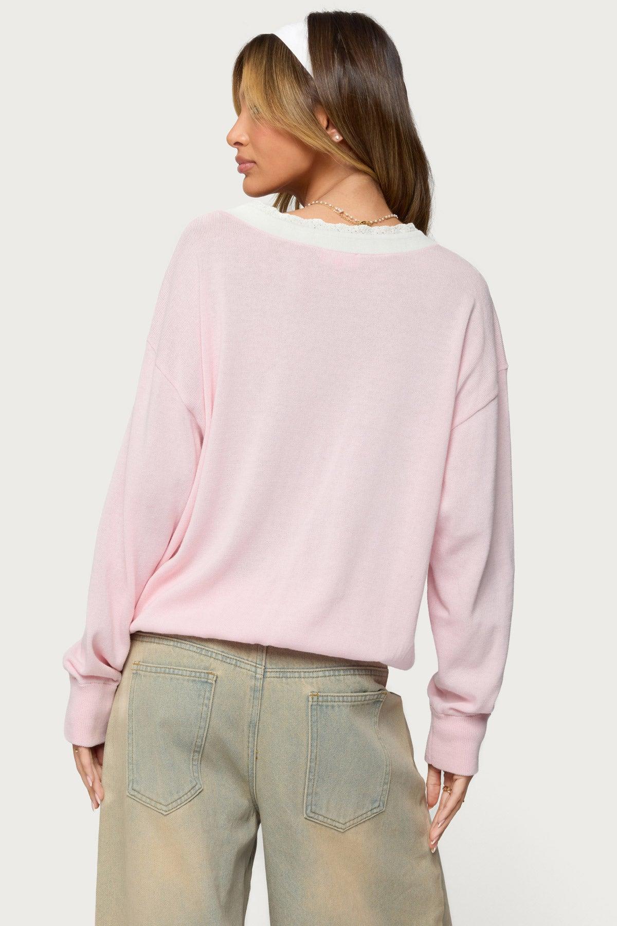 Marie Contrast Lacey V Neck Sweater Product Image