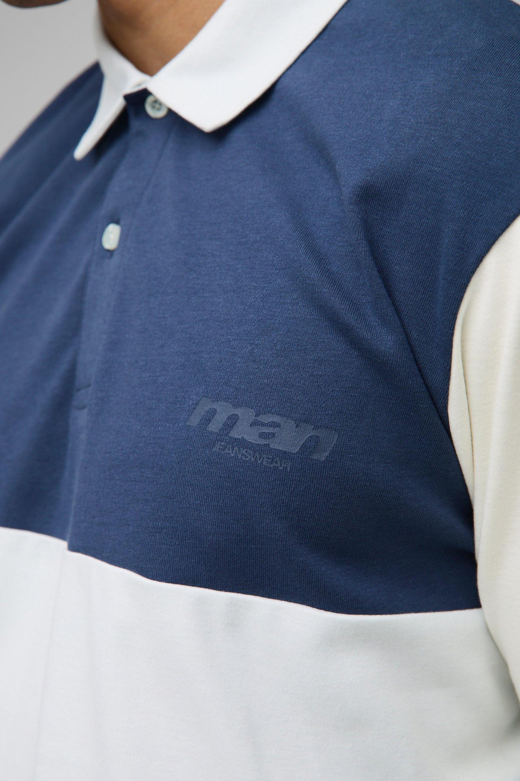 Regular Fit Man Colour Block Interlock Rugby Polo | boohooMAN USA Product Image