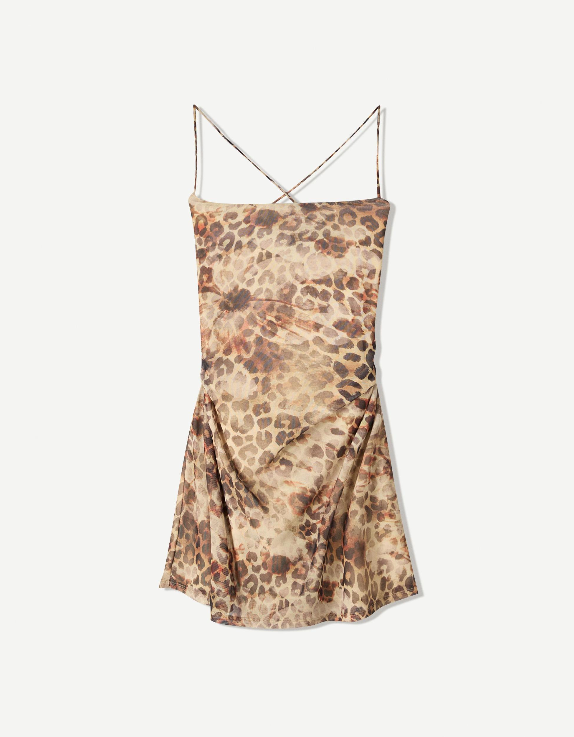 Strappy tulle animal print mini dress Product Image