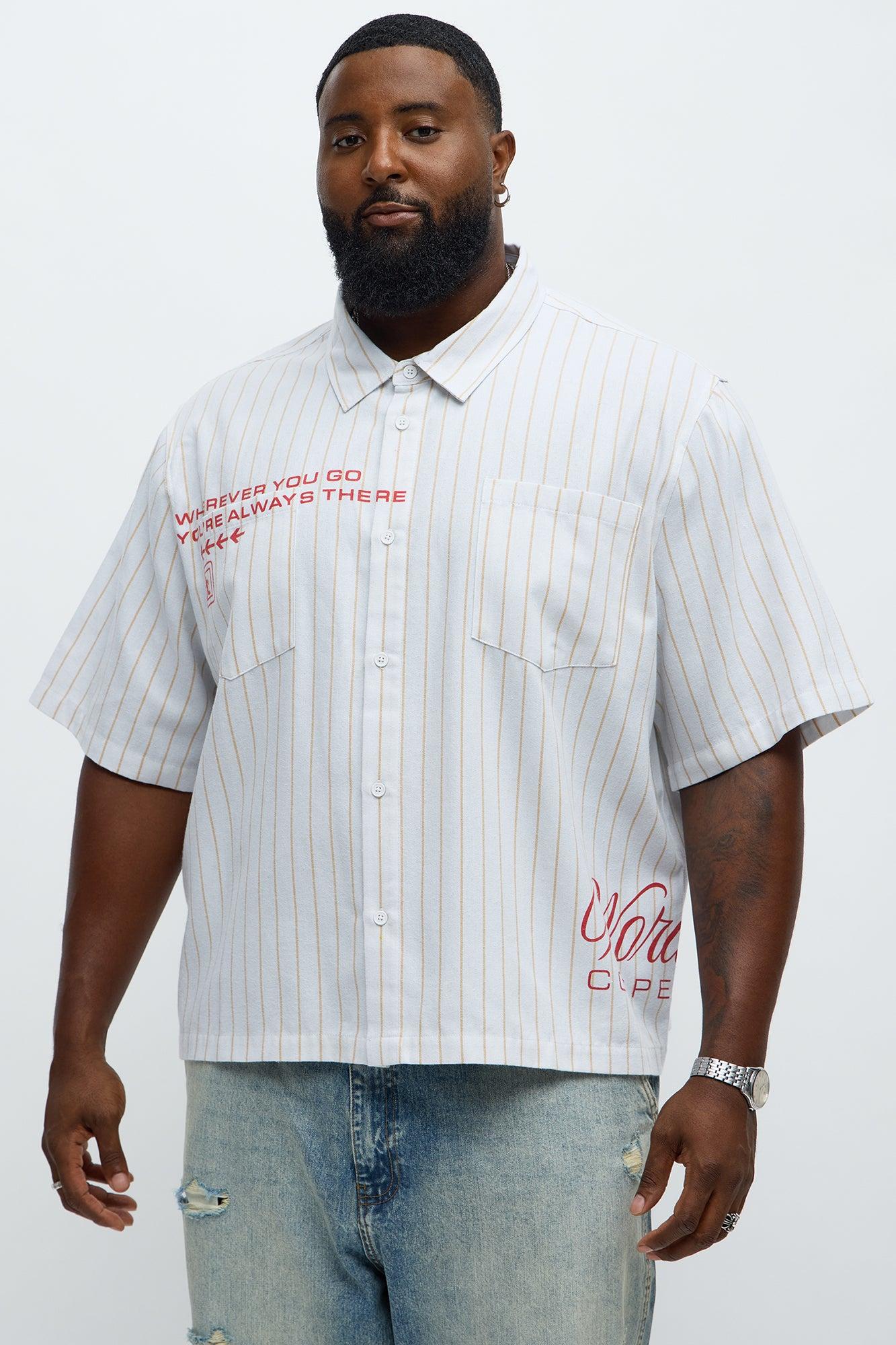 Worldwide Striped Cropped Button Up Shirt - White Male Product Image