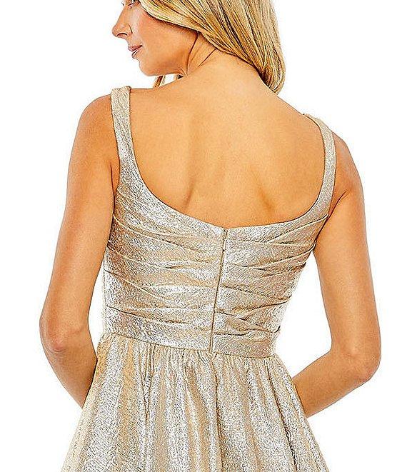 Mac Duggal Square Neck Sleeveless Metallic Pleated Ball Gown Product Image