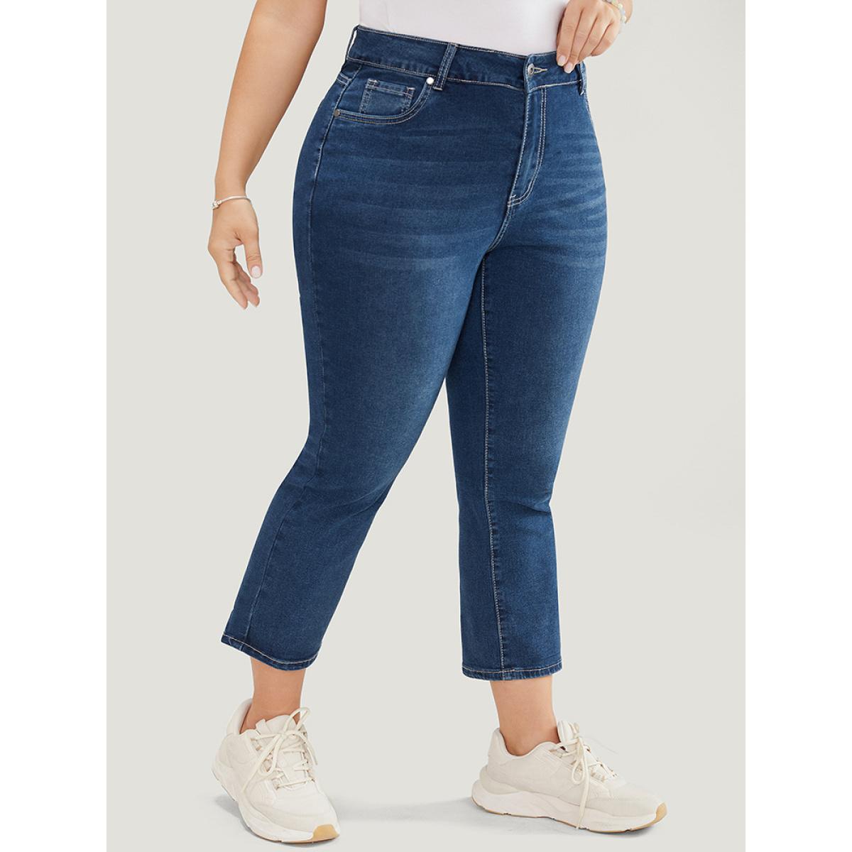 Plus Size Skinny Moderately Stretchy High Rise Dark Wash Jeans Women DarkBlue Casual Plain Medium stretch Jeans BloomChic 10/M Product Image