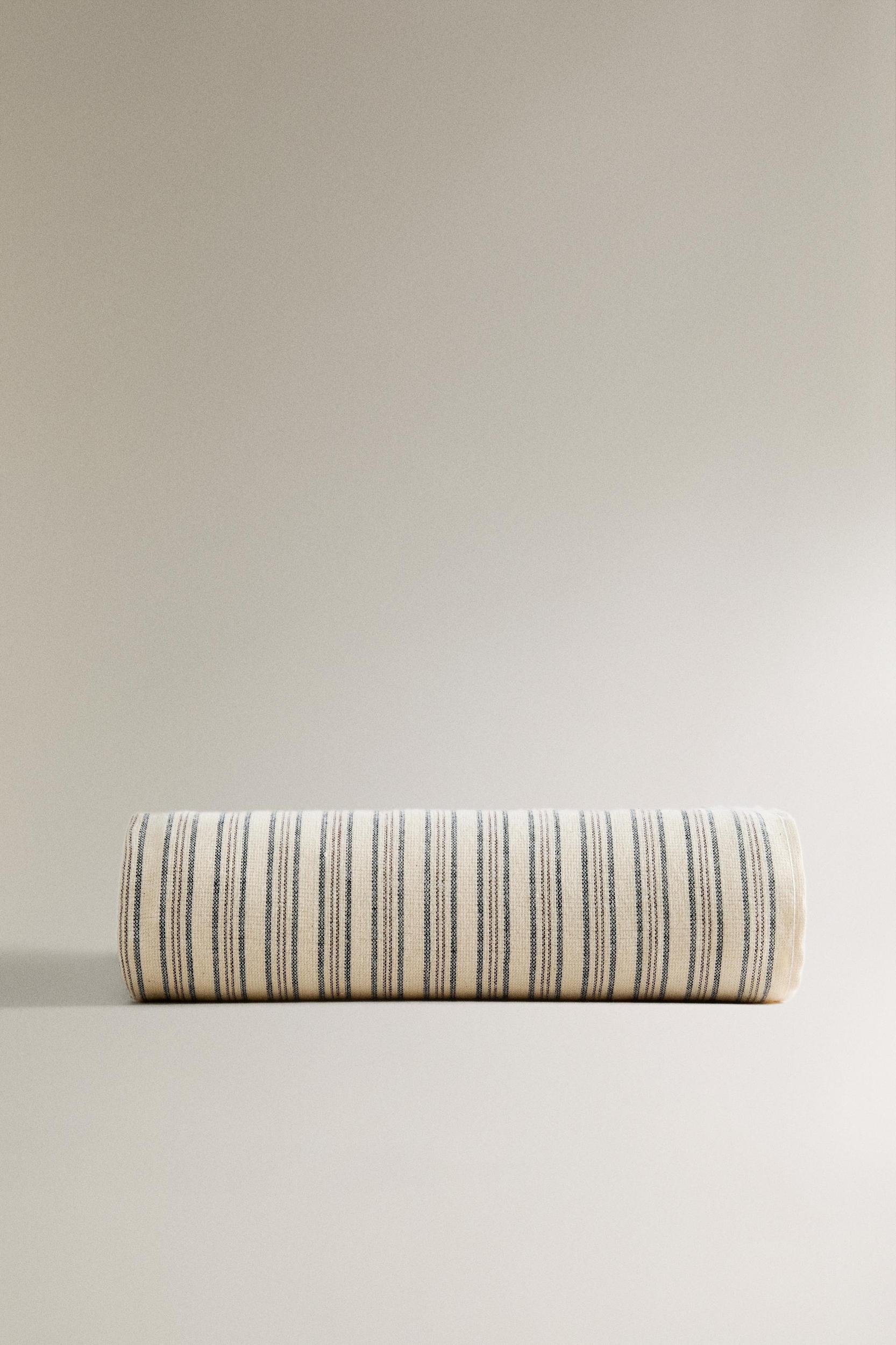 STRIPED COTTON BEACH TOWEL WITH FRINGING Product Image