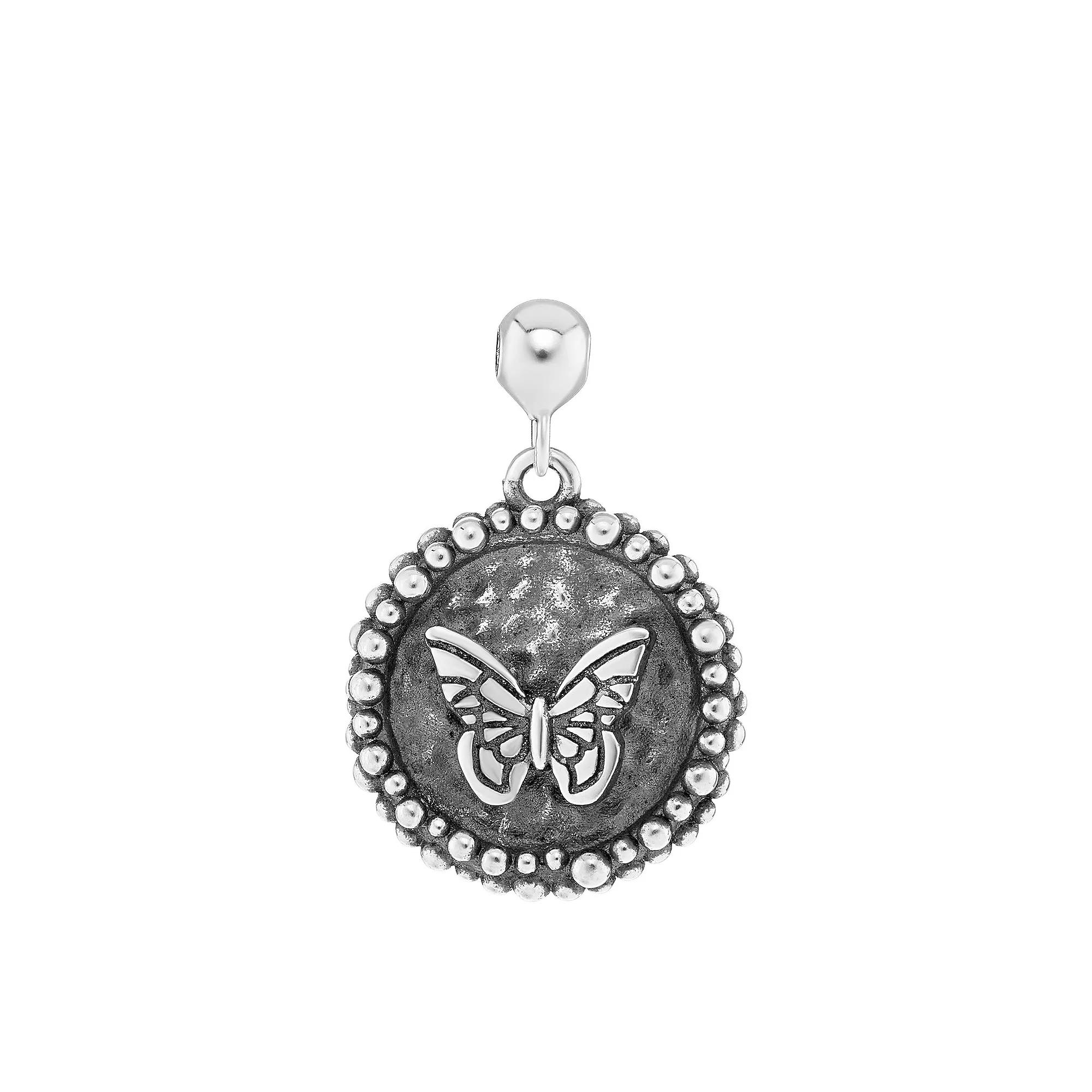 PRIMROSE Sterling Silver Polished Oxidized Butterfly Disc Sliding Charm, Women's Product Image