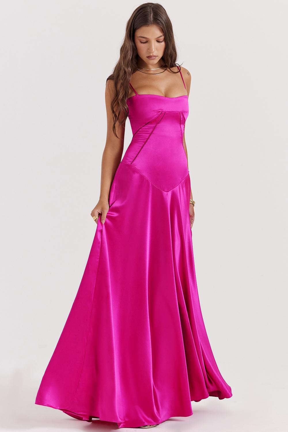 Anabella  fuchsia lace up maxi dress Product Image