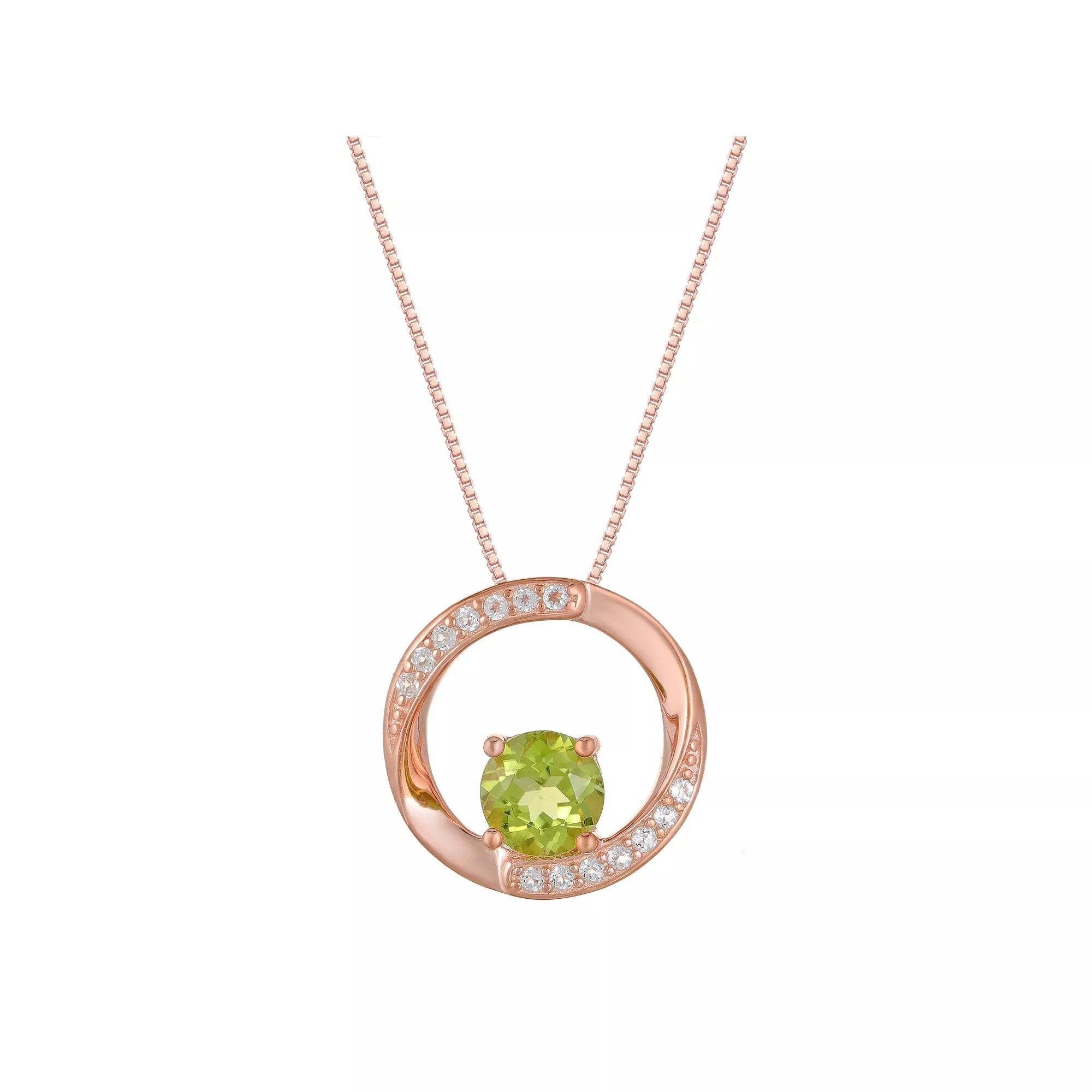 Gemminded 18k Rose Gold Plated Sterling Silver Peridot & White Topaz Circle Pendant Necklace, Women's, Size: 18", Pink Tone Product Image