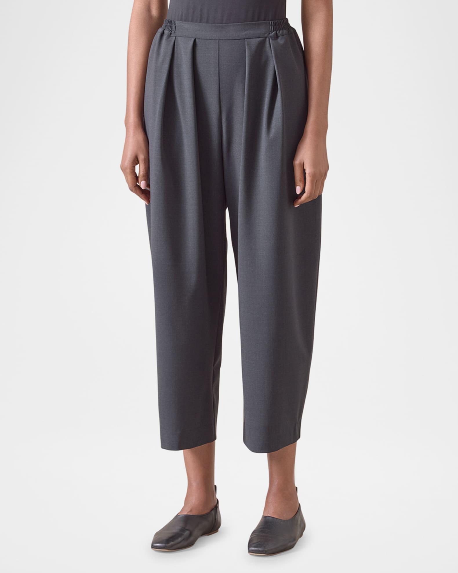 Pleated Stretch Wool Straight-Leg Crop Trousers Product Image