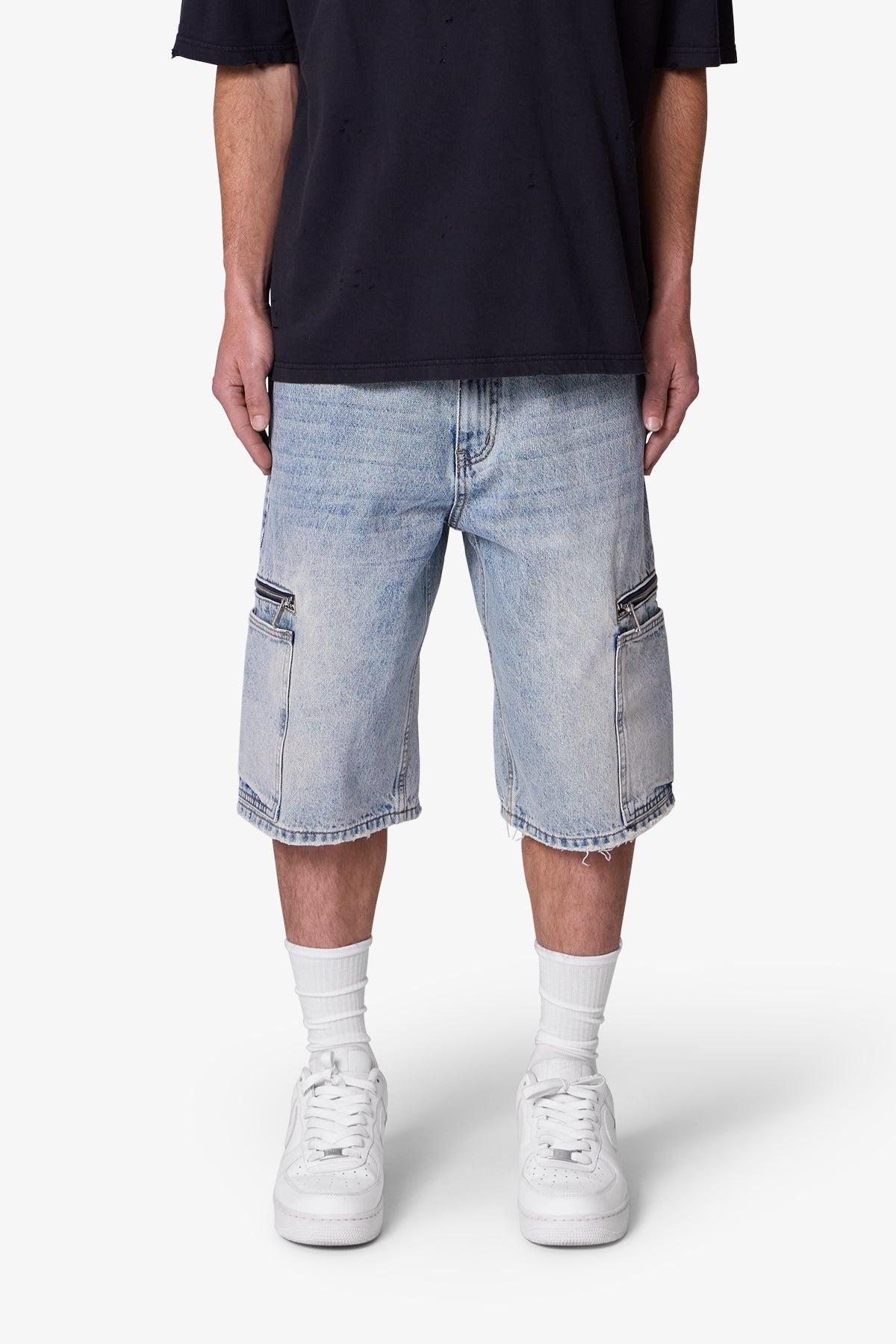 Zipper Teeth Denim Shorts - Light Blue Product Image