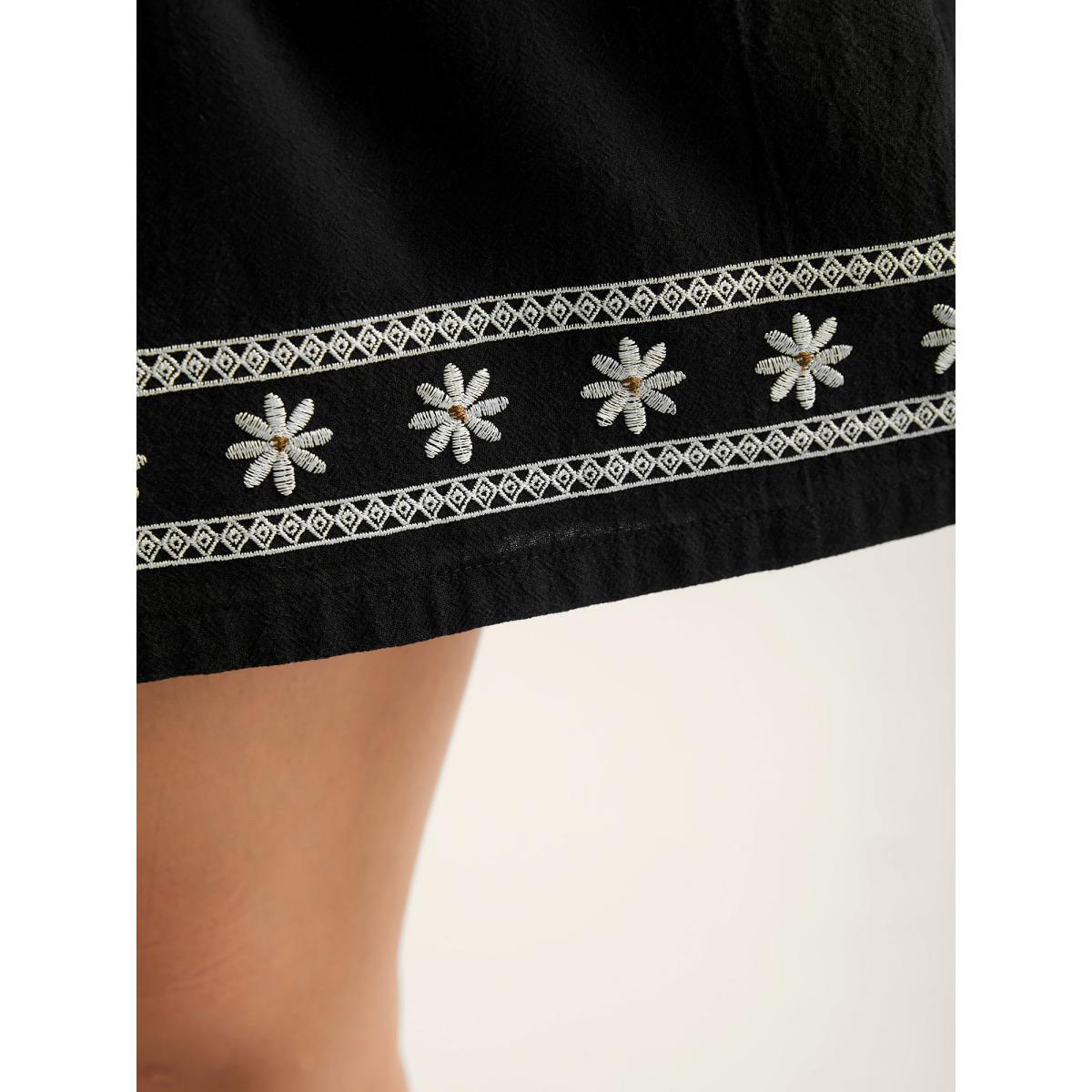 Plus Size Cotton Embroidery Waist-Tie Straight-Fit Shorts Women Black Boho Embroidered Vacation Shorts BloomChic 10/M Product Image