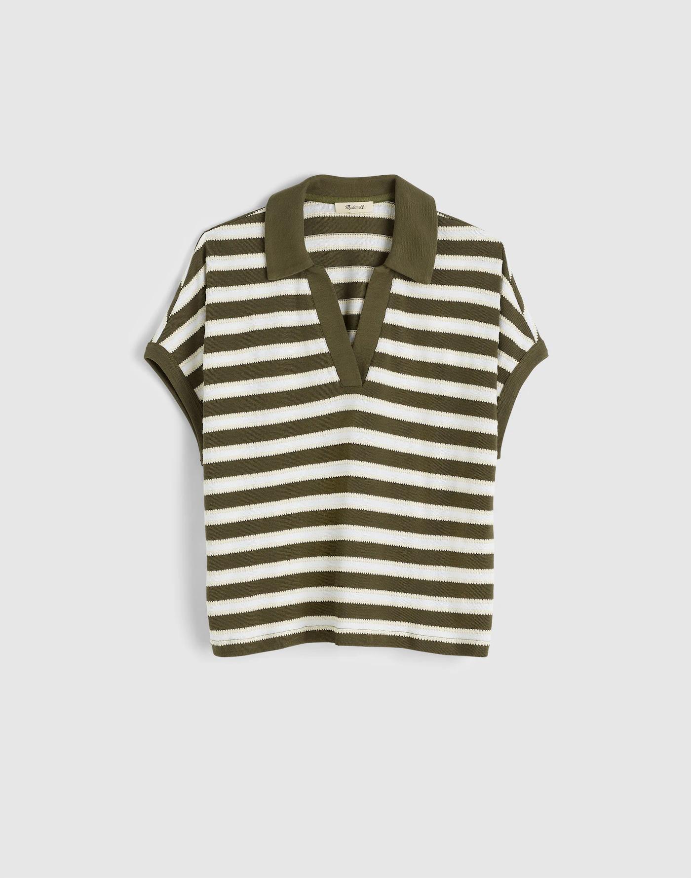 Relaxed V-Neck Polo Shirt in Stripe Product Image