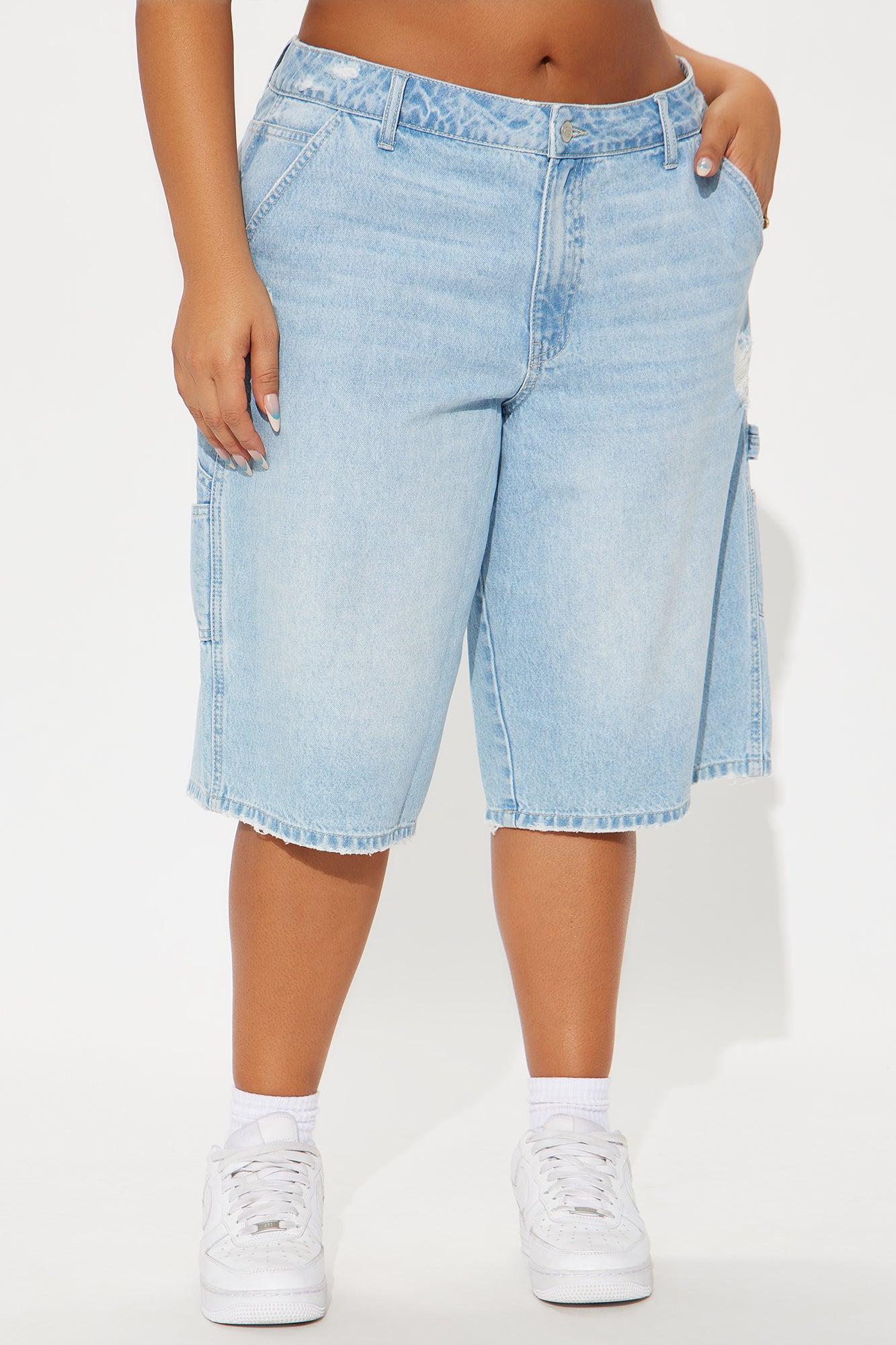 Talking About Me Ripped Carpenter Denim Jorts - Light Wash Product Image