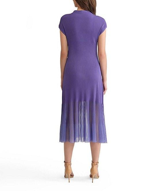 MISOOK Ribbed Knit Funnel Neck Cap Sleeve Sheer Hem Midi Dress Product Image