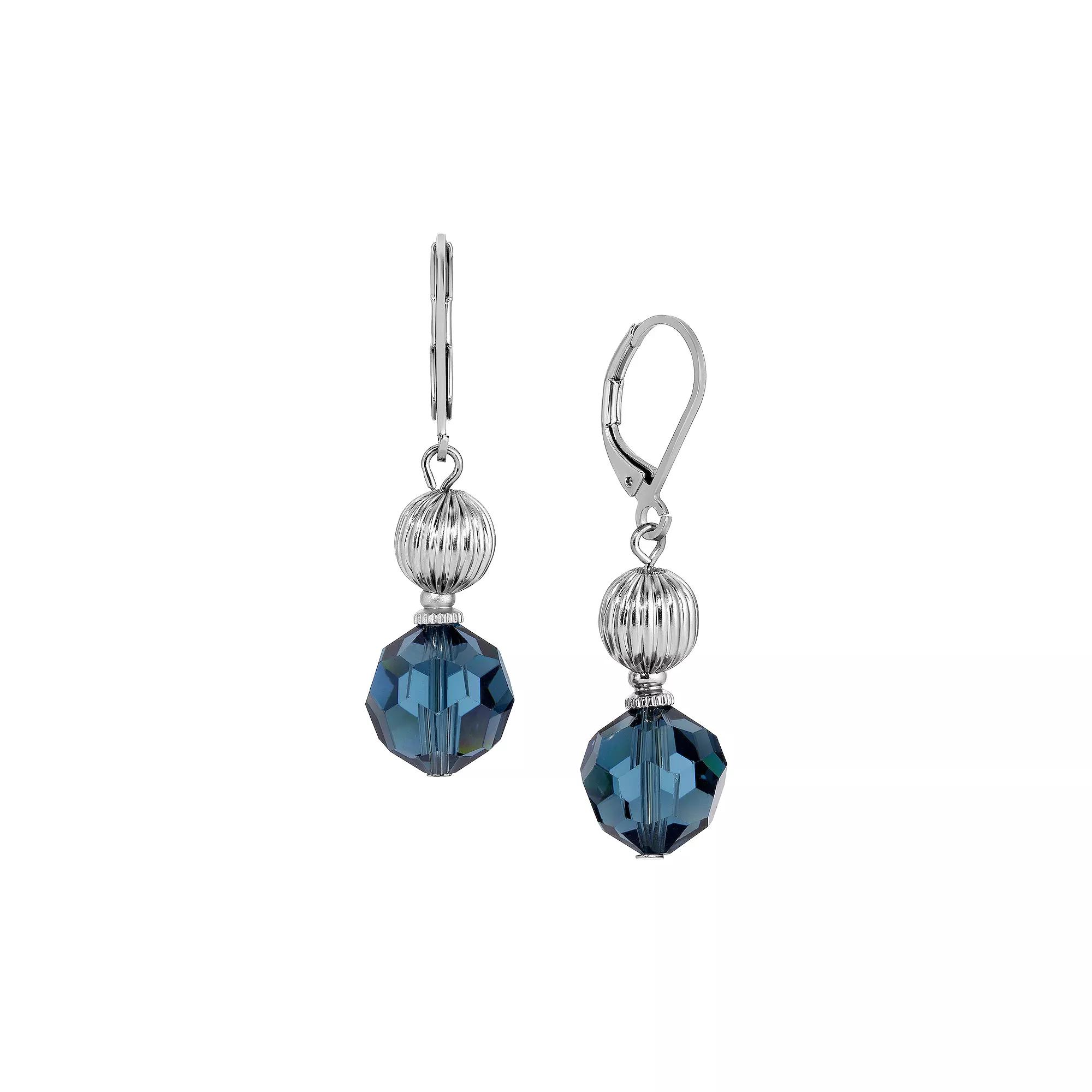 1928 Crystal Faceted Color Bead Drop Earrings, Women's, Blue Product Image