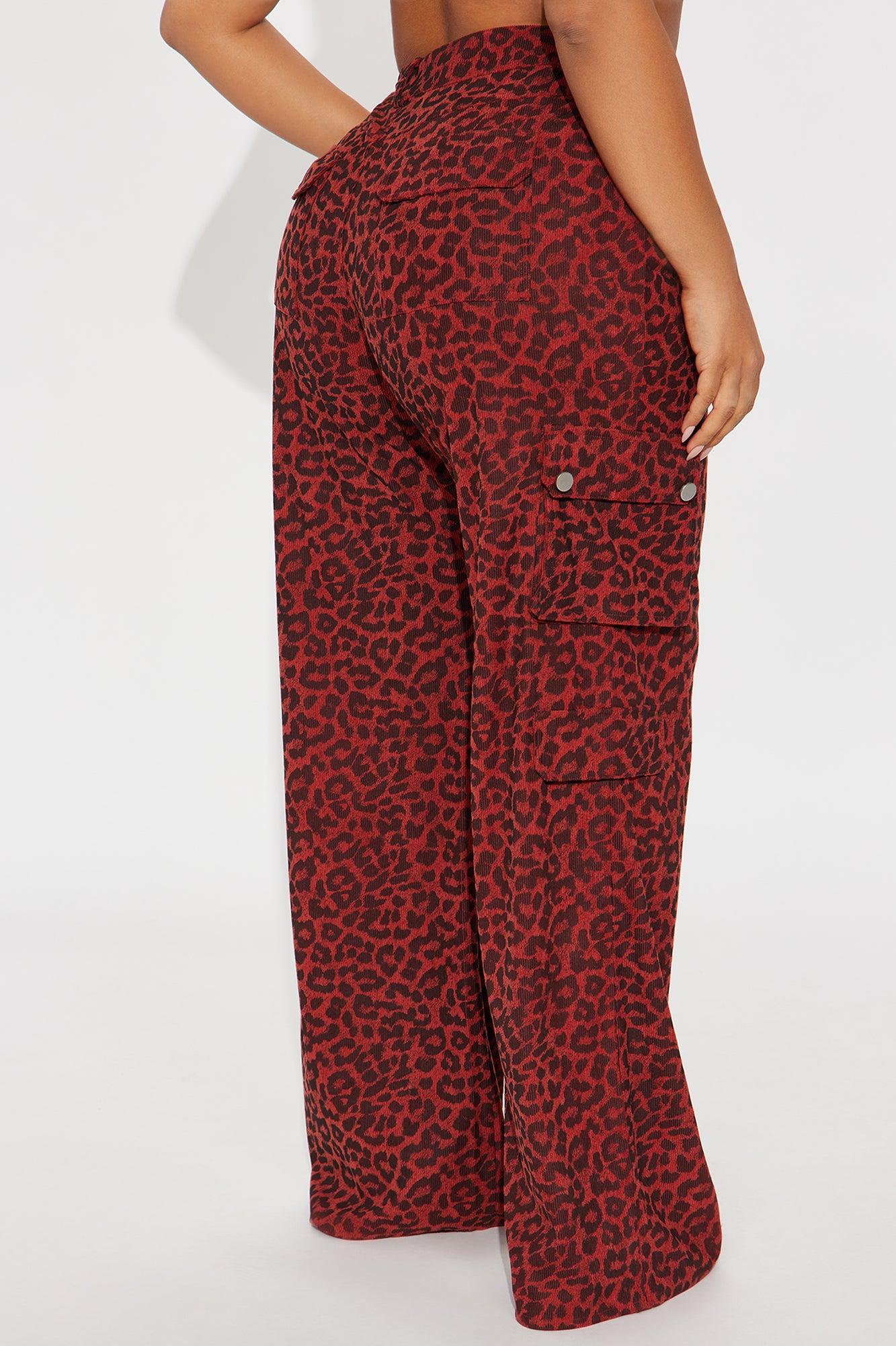 Wild Ride Leopard Corduroy Cargo Pant - Red/combo Female Product Image