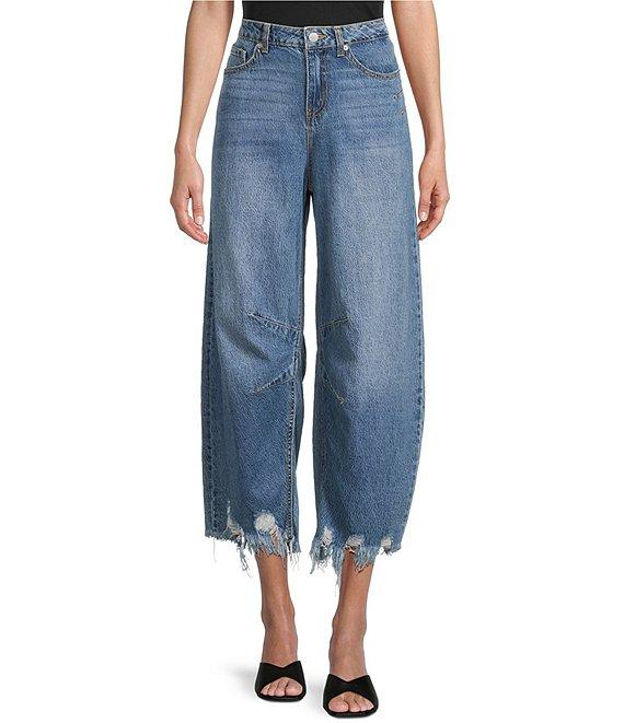 GB Frayed Hem Cropped Barrel Jeans Product Image