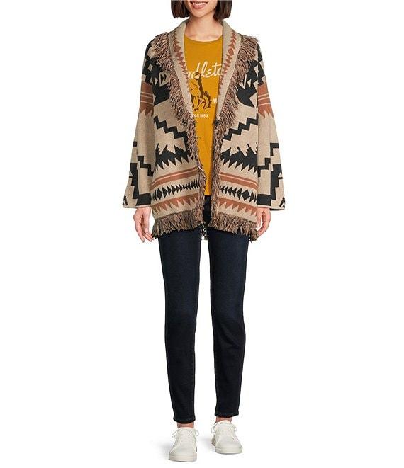 Pendleton Graphic Fringe Shawl Collar Long Sleeve Cardigan Product Image
