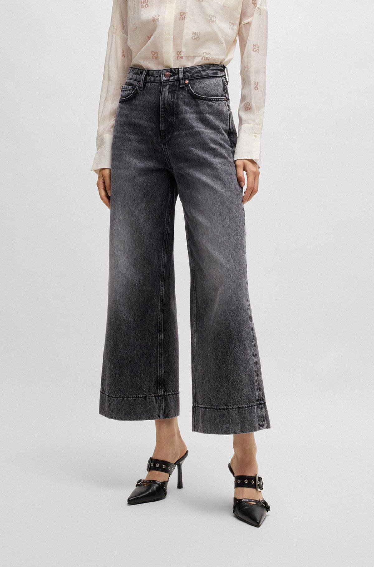 Wide-leg jeans in black rigid denim Product Image