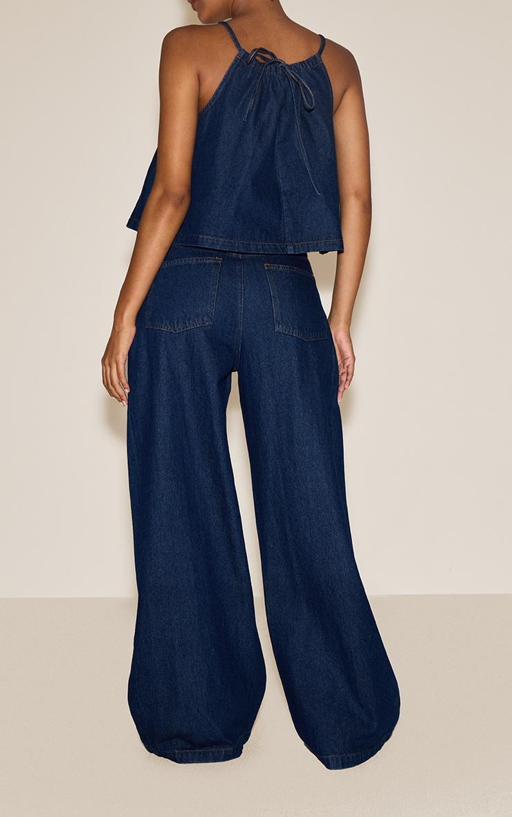 Indigo Pleated Wide Leg Jeans Product Image