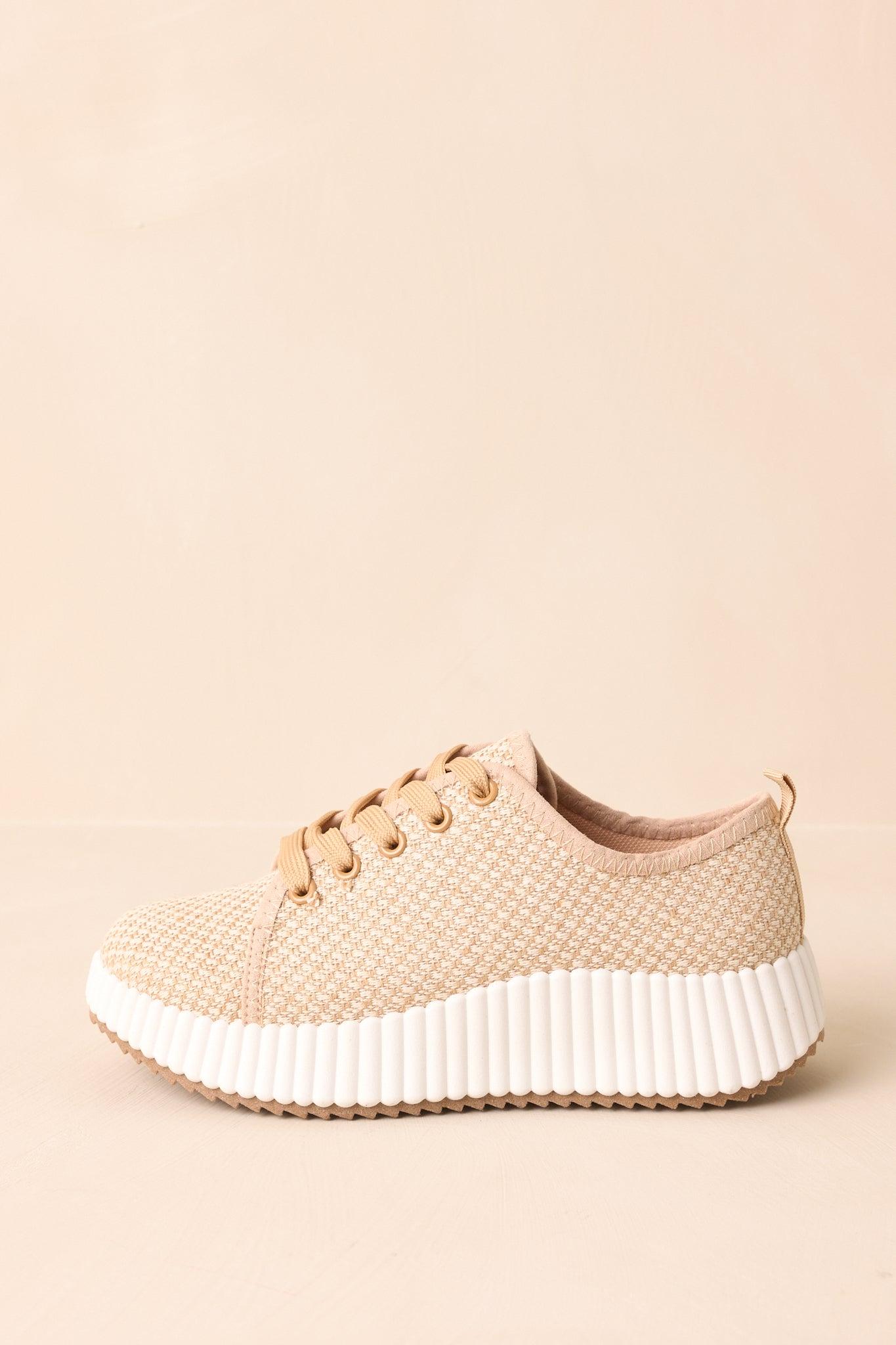 Life In The Fast Lane Tan Woven Platform Sneakers Product Image